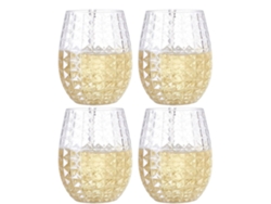 JILLIOPER Vaso de Vino 12oz sin Pie, Juego de 4 Vasos, Reutilizables y Antirrotura para Fiesta, Interior y Exterior