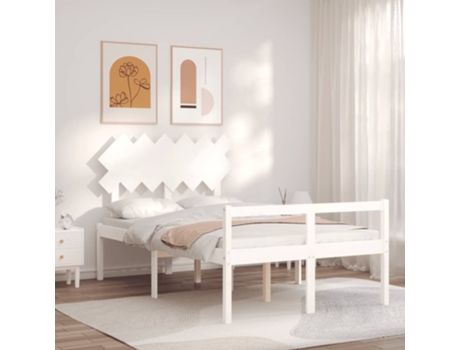 Cama doble para personas mayores con cabecero de madera maciza blanco 135 x 190 cm MAISON EXCLUSIVE