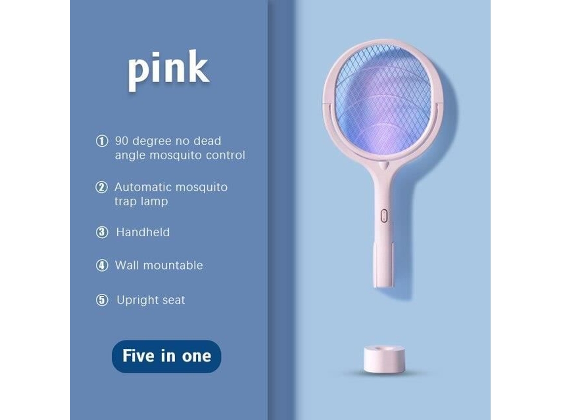 Repelente de mosquitos rosa 5 en 1 Lámpara antimosquitos Ángulo ajustable multifuncional 3500V Luz eléctrica recargable por USB Le YWEI