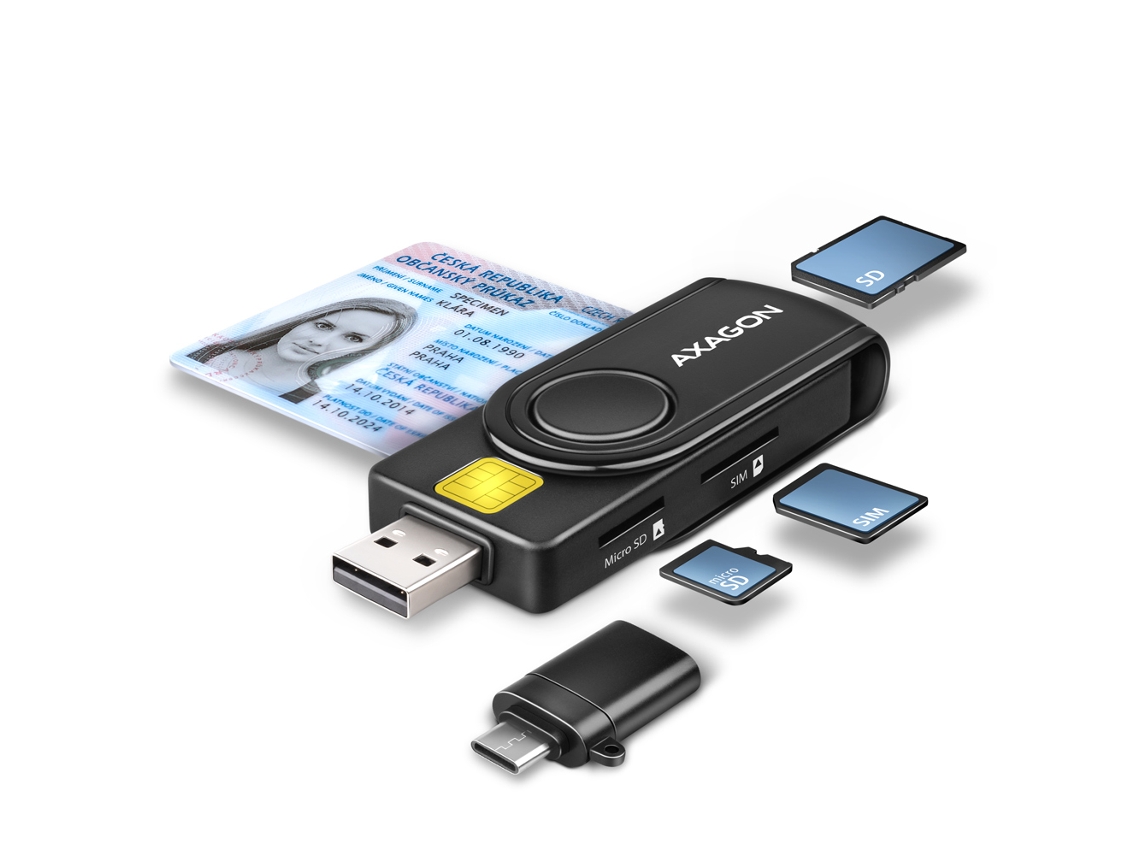 Leitor Cartões AXAGON Cre-Smp2A Tarjeta Inteligente Usb Y Sd/Microsd