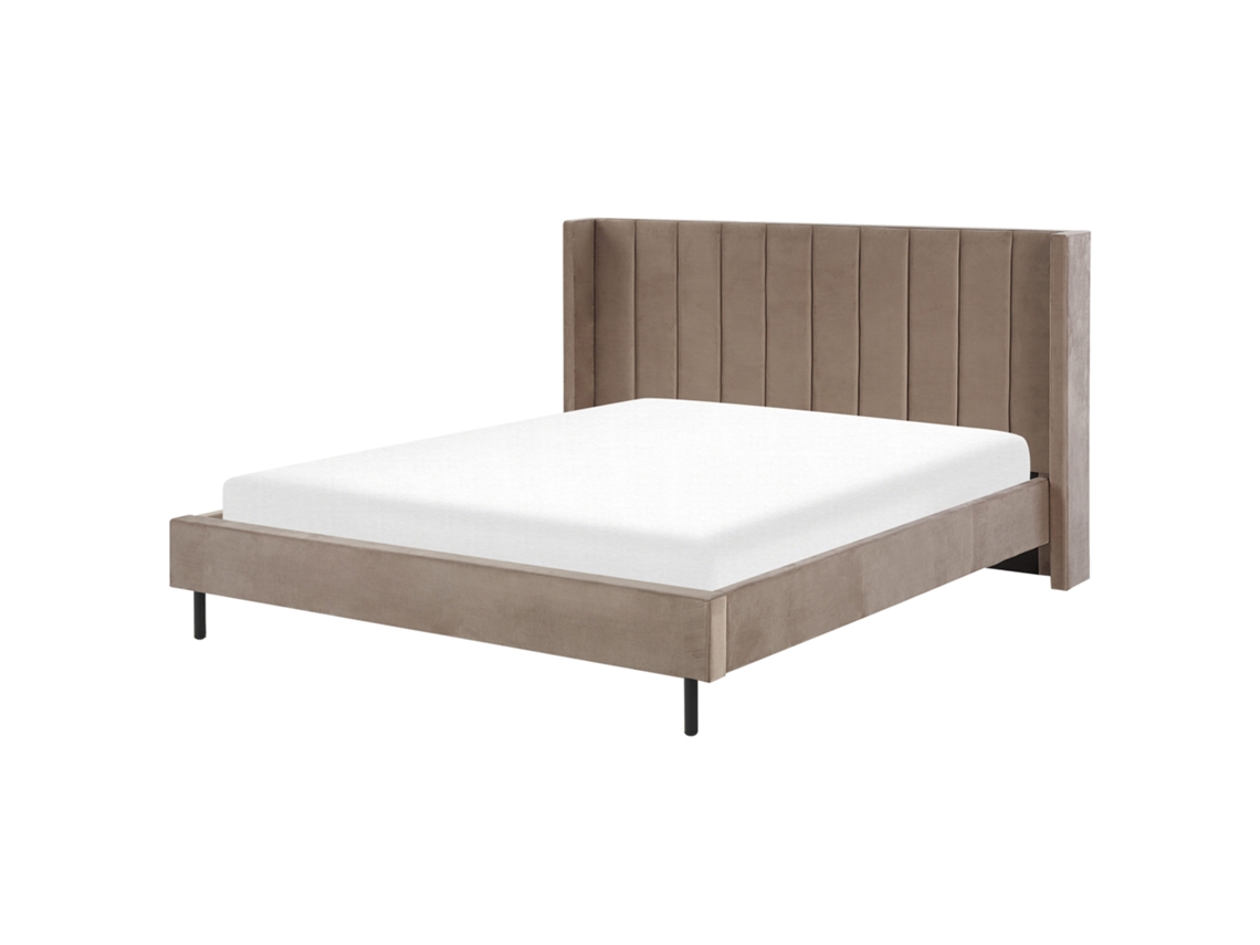 Cama con somier BELIANI Villette de Terciopelo Beige 205x222x115