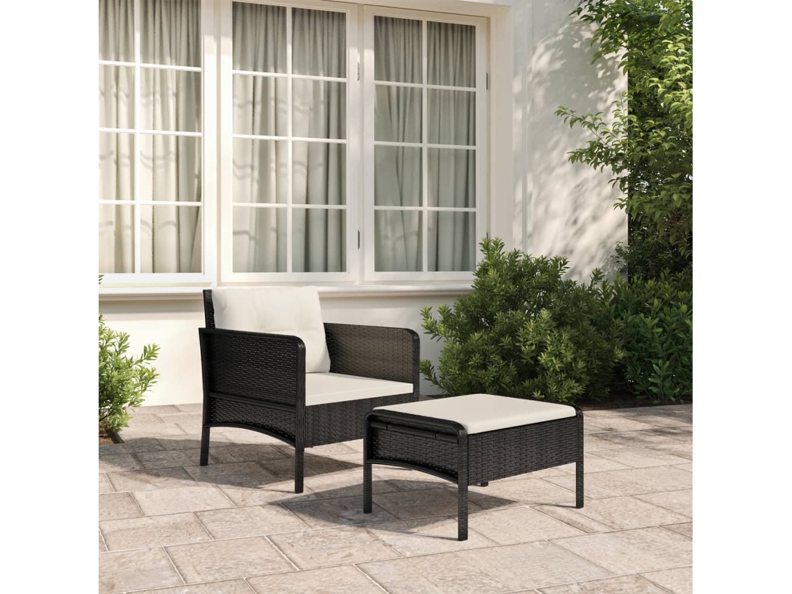 Conjunto de jardín de 2 piezas DKD Home Decor con cojines de mimbre negros