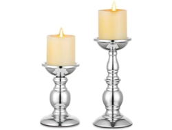 Portavelas De Columna De Metal Plateado De Dos Piezas Para Sala De Estar Y Jardín - Navidad 2025
