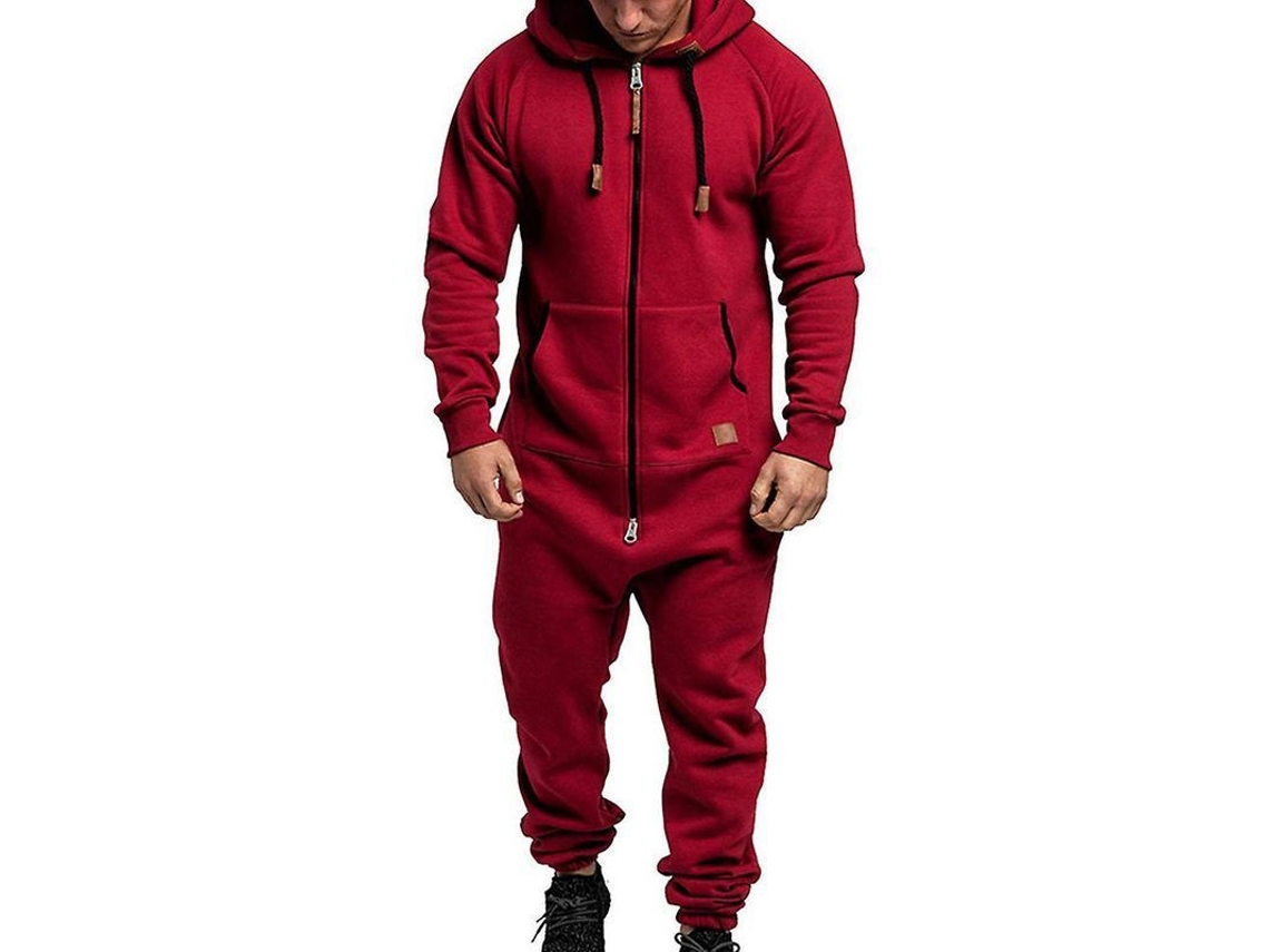 2026-mono Hombre Con Capucha Cremallera Invierno Casual Sudadera Jumpsuit De Algodón Blend Tvh 2xl Rojo Vino