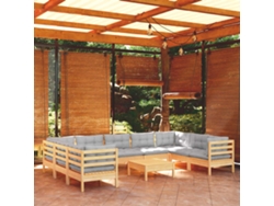 10 Piezas Conjunto Lounge De Jardim C/ Almofadões Cinza Pinho Dkd Home Decor