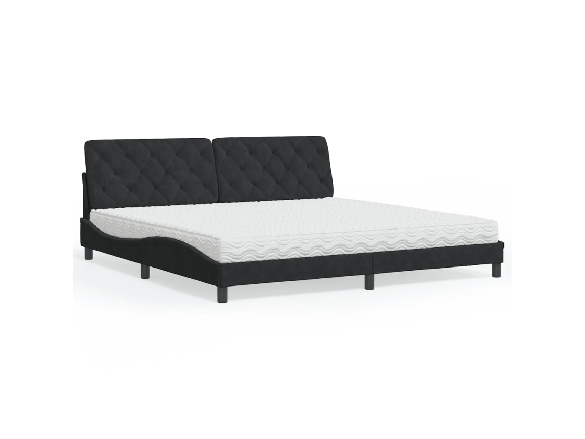 Cama Con Colchón Terciopelo Negro 200x200 Cm