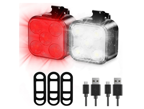 Luces de bicicleta, luz de bicicleta recargable delantera y trasera, 5 opciones de modos de brillo, luces de bicicleta impermeables (negro) CHRONUS