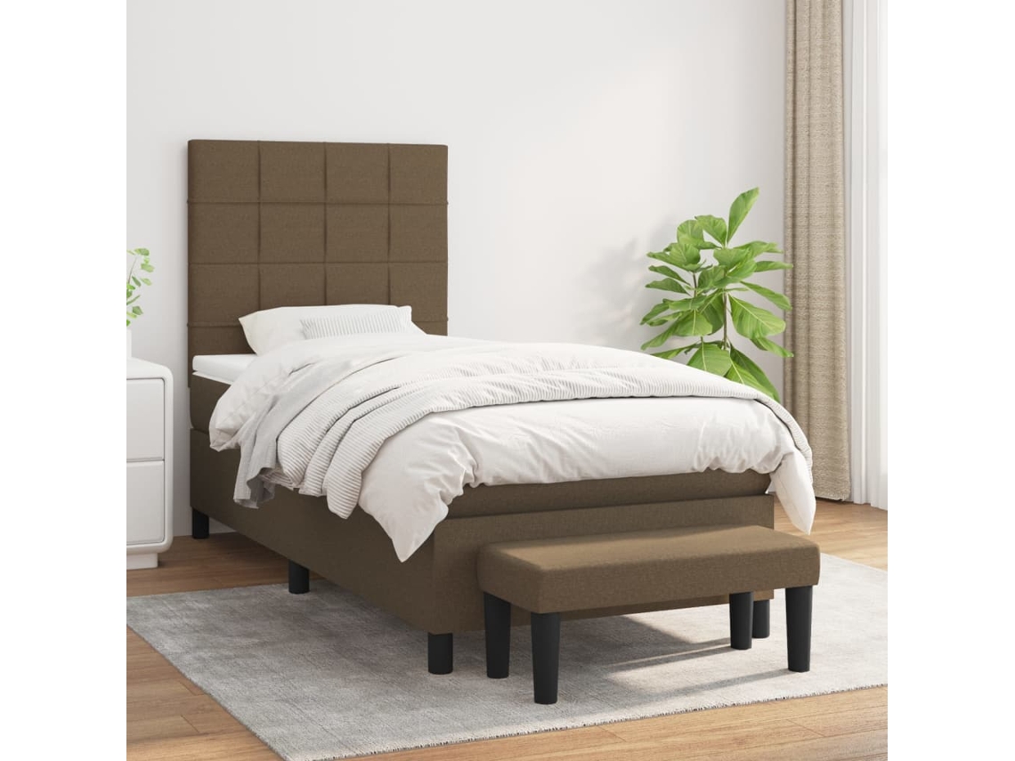 Cama Box Spring Con Colchón Tela Marrón Oscuro 90x190 Cm