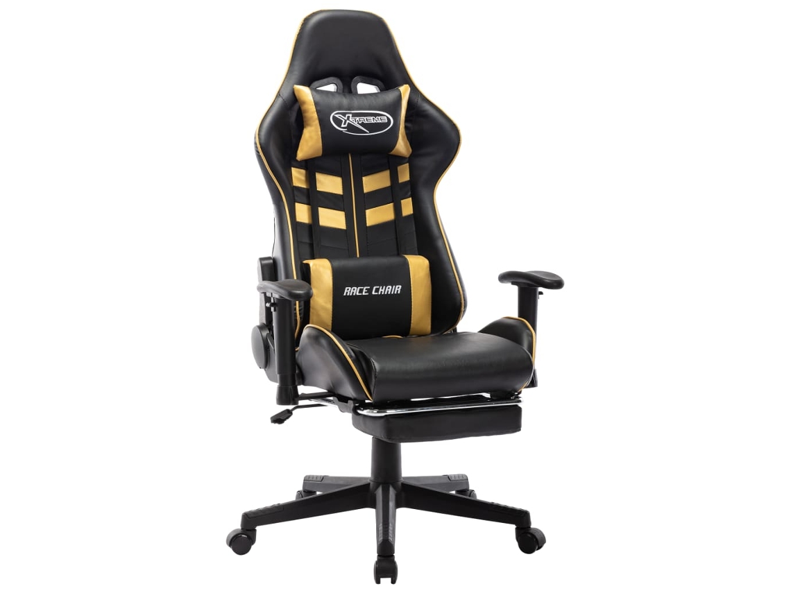 Silla De Gaming Con Reposapiés Cuero Sintético Negro Y Dorado