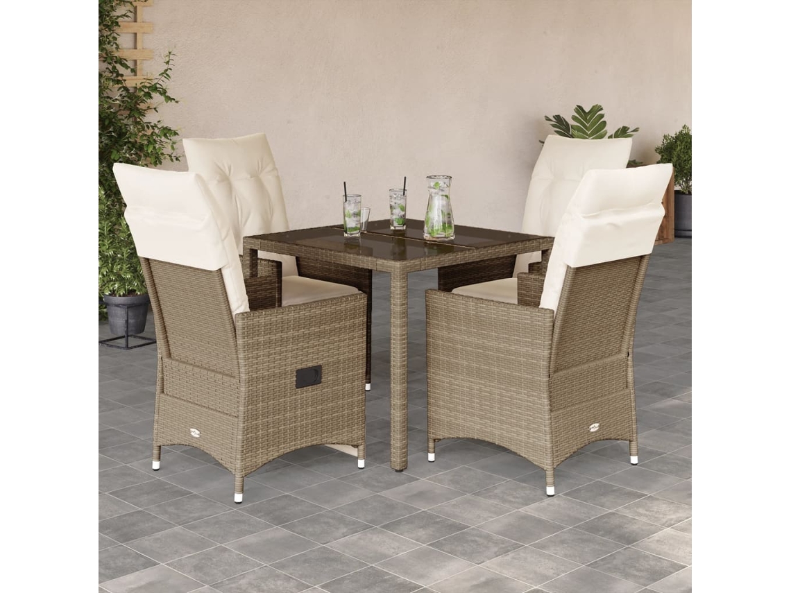 Juego de comedor de jardín de 5 piezas con cojines, mimbre sintético beige, Dkd Home Decor