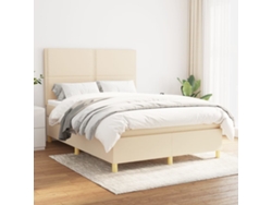 Cama Box Spring Con Colchón Tela Color Crema 140x200 Cm