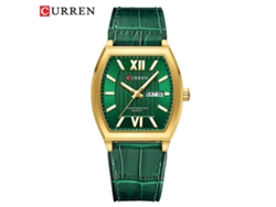 (correa Verde, Caja Dorada, Esfera Verde) Elegante Reloj De Cuarzo Para Hombre, Resistente Al Agua, Con Calendario.