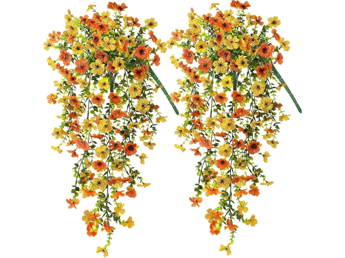 Dos Flores Artificiales Colgantes, Ideales Para El Hogar, Bodas Y Decoración De Paredes (naranja + Amarillo).