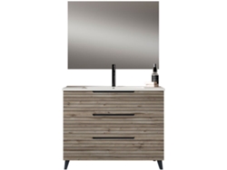 Mueble de baño con Lavabo, Espejo y Aplique LED KEN 80x45 cm acabado Desierto mate 3 cajones con patas