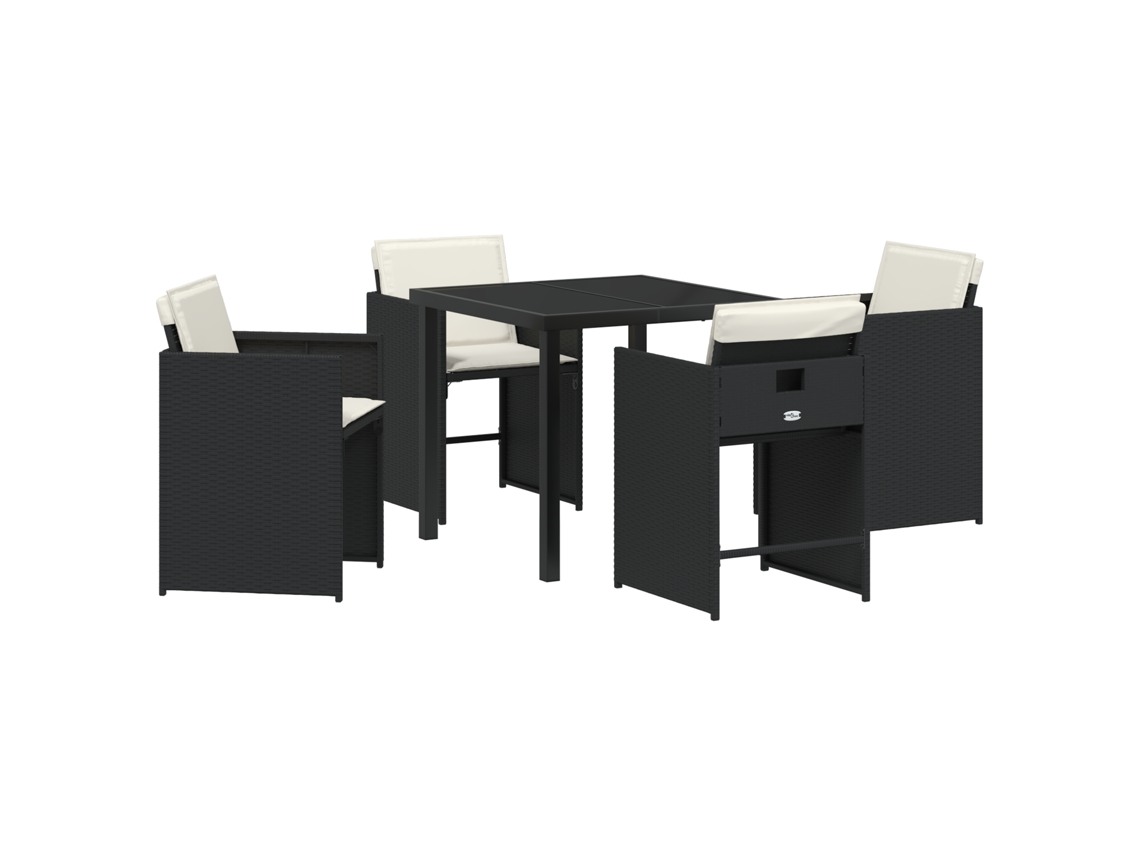 Conjunto 5 De Comedor De Jardín De Vidaxl Con Cojines De Poliratán Negro