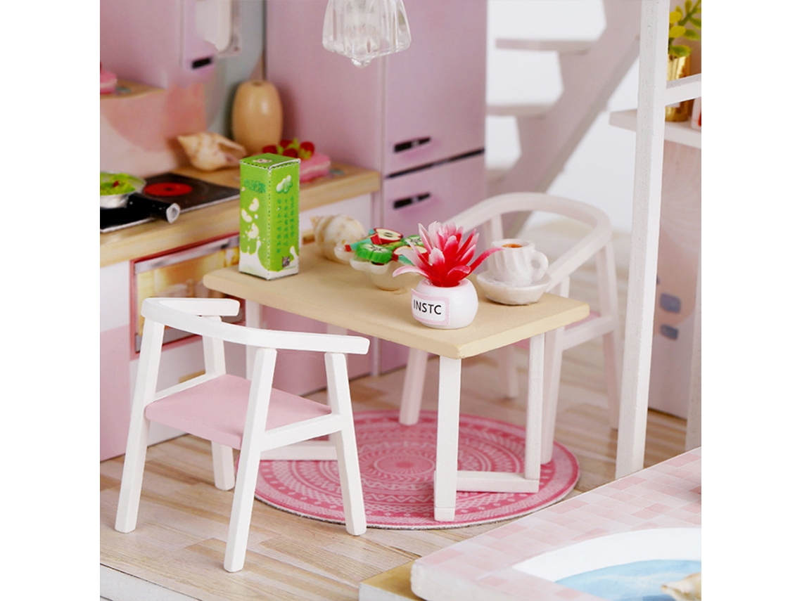 Casa De Muñecas Miniatura Para Armar Con Muebles Y Luz Led - Tienda Rosa - Juguete Creativo, Regalo Para Niños Y Adultos Mayores De 14 Años.