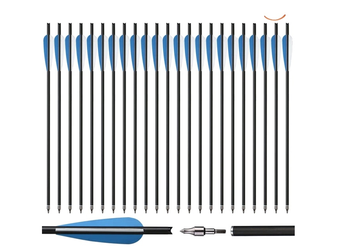Flechas de carbono, material de carbono mixto, punta de flecha extraíble, 24 piezas de 20 pulgadas, color azul OEM