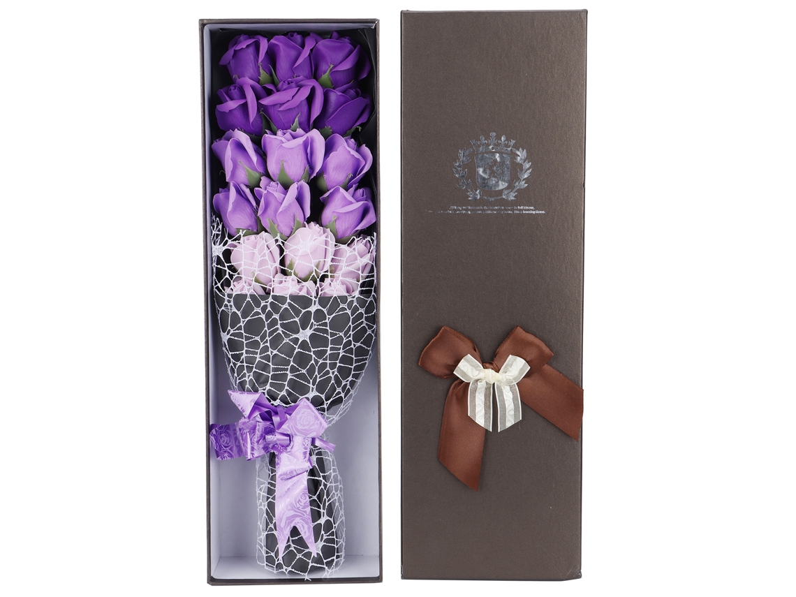 Ramo De 18 Rosas Artificiales De Jabón, Degradado Morado, Caja De Regalo, San Valentín, Aniversario.