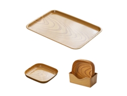 Platos cuadrados de madera rústica, diseño elegante para cenas familiares y picnics al aire libre, vajilla de plástico versátil, bandejas resistentes.