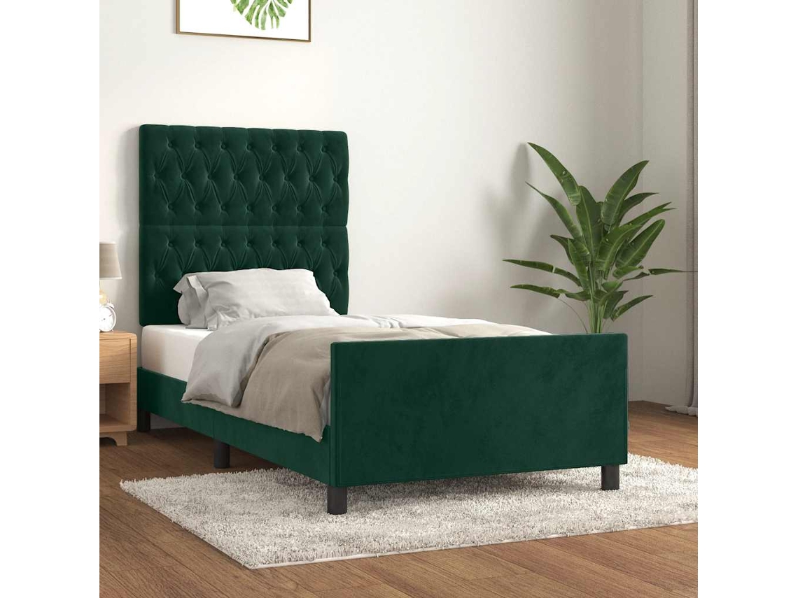 Cama Individual | Estructura Cama Sin Colchón Terciopelo Verde Oscuro 100x200 Cm