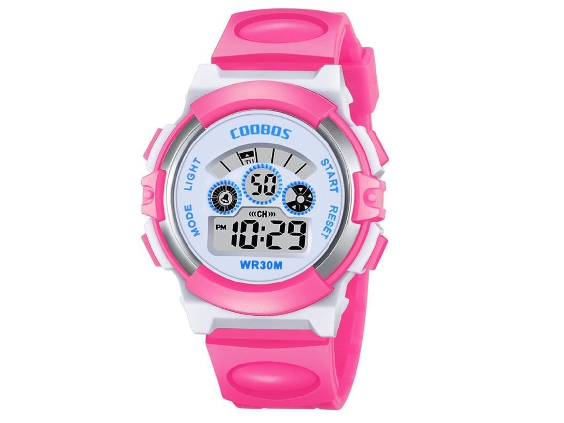 Reloj Niño Niña Electrónico Deportivo Impermeable 5atm Silicona Luminoso Multifunción 40mm Rosa