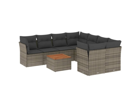 Conjunto 9 de muebles de jardín VIDAXL y cojines ratán sintético gris