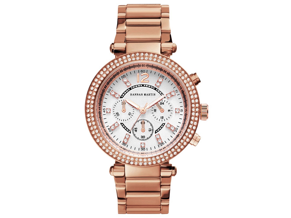 Reloj De Pulsera De Cuarzo Para Mujer Hannah Martin, Elegante Y Moderno, Con Piedras De Circonita, Oro Rosa Y Esfera Blanca.