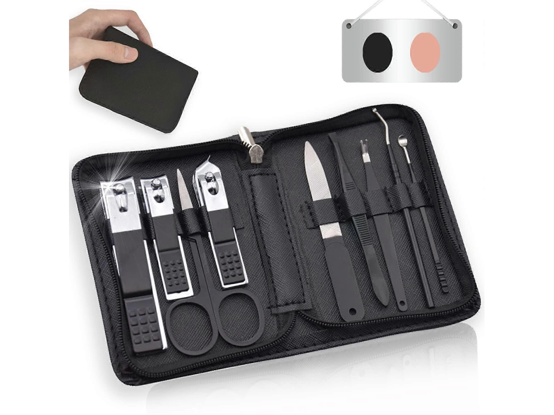 Rebe-kit De Manicura Y Pedicura 9 En 1 De Acero Inoxidable Profesional Con Cremallera Para Cuidado De Uñas Y Grooming Negro