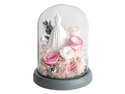 Decoración de flores eternas con rosa y vestido de novia de flores secas en cúpula de cristal con luz para regalos de cumpleaños y fiestas JEIIBRZUI
