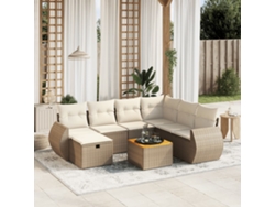 Conjunto de 8 sofás de jardín con cojines de mimbre beige Dkd Home Decor