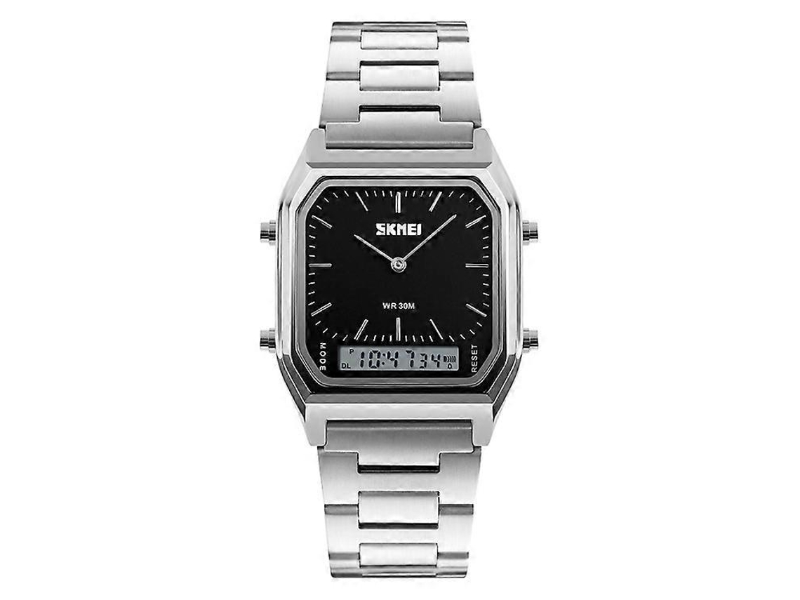 Reloj de pulsera multifuncional Skmei 1220 para hombre, ideal para actividades al aire libre, negocios y uso nocturno, resistente al agua, con doble pantalla y brazalete de acero.