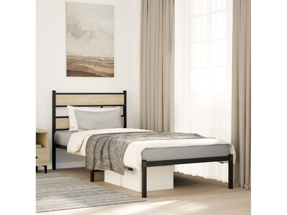 Estructura De Cama Sin Colchón Metal Roble Sonoma 90x190 Cm