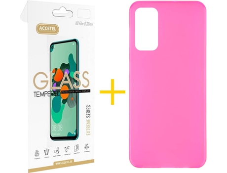 Kit Funda + Protector de Pantalla Huawei P Smart 2021 ACCETEL Liso 2 Rosa