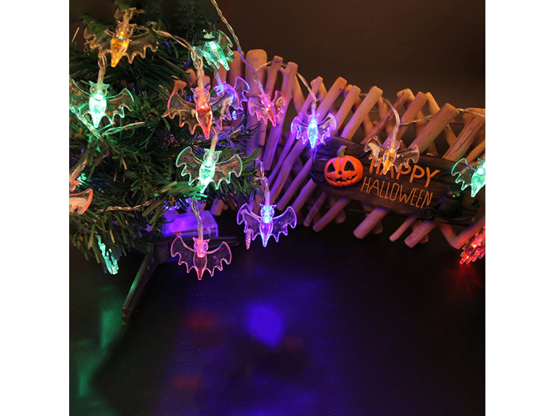 Luzes de Halloween em formato de Morcego, 6 metros, 40 LEDs, à base de água, alimentadas por bateria, para decoração de festas.
