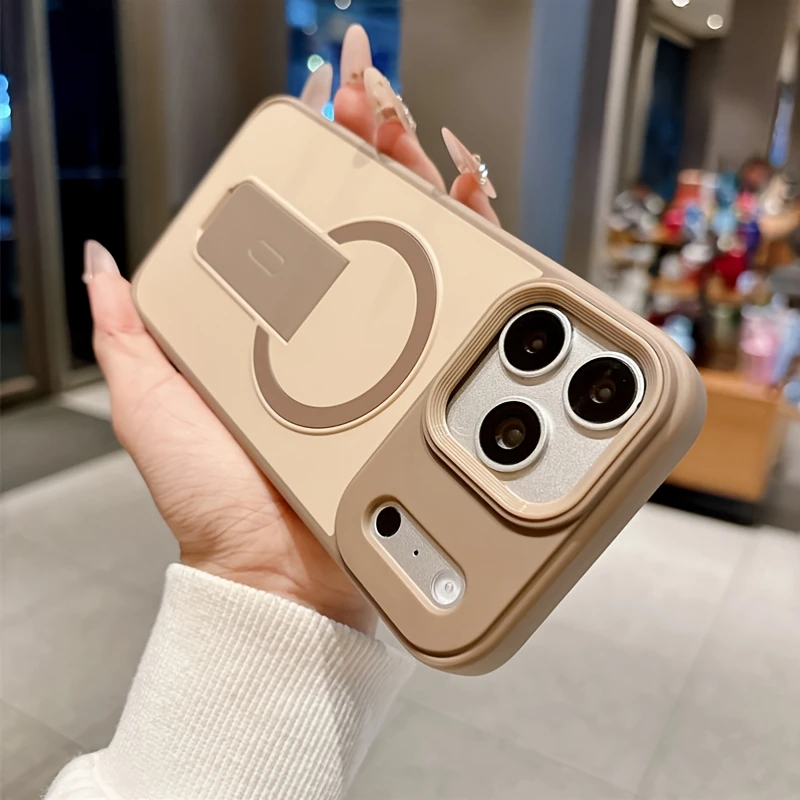 (iphone 14 Plus Dorado) Funda Magnética Invisible Con Soporte, Compatible Con Carga Inalámbrica Magsafe