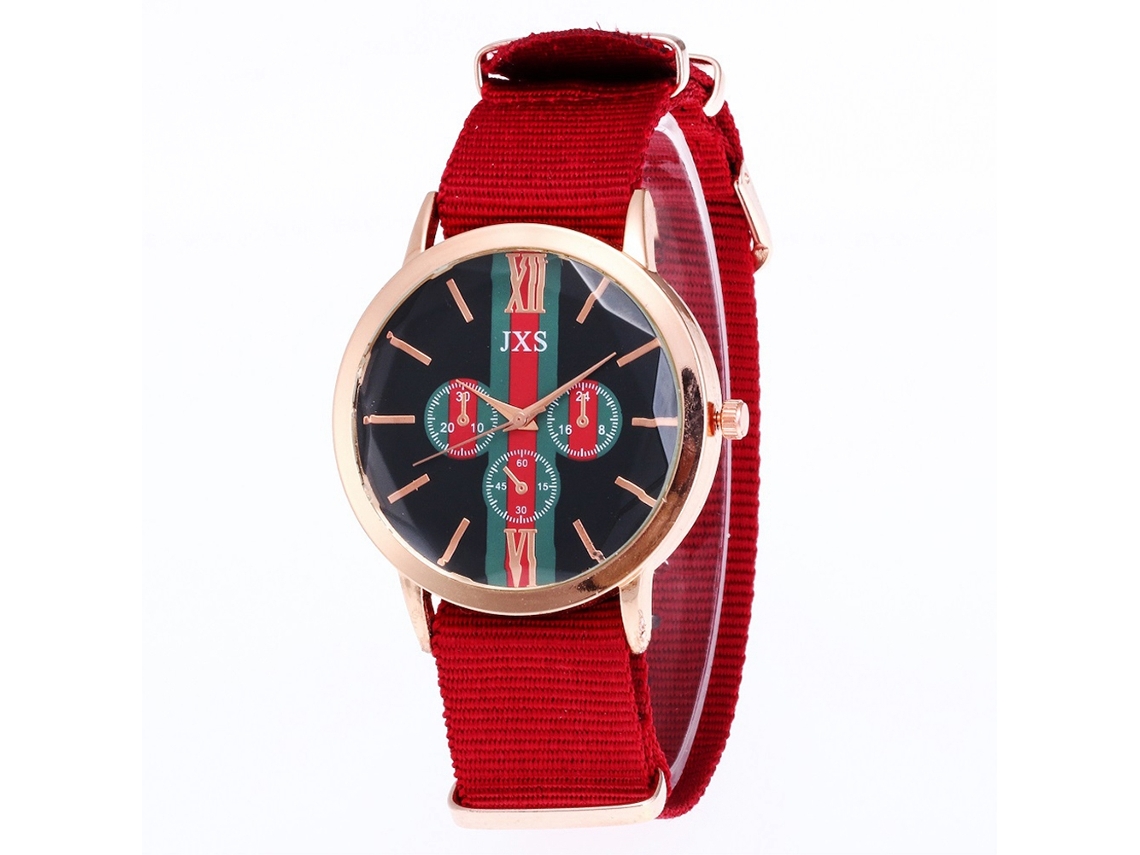 Reloj De Pulsera Analógico De Cuarzo Con Correa De Nailon Redondo Para Hombre Y Mujer(rojo)
