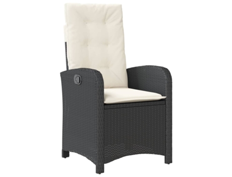 Sillón reclinable de jardín VIDAXL con cojines ratán sintético negro