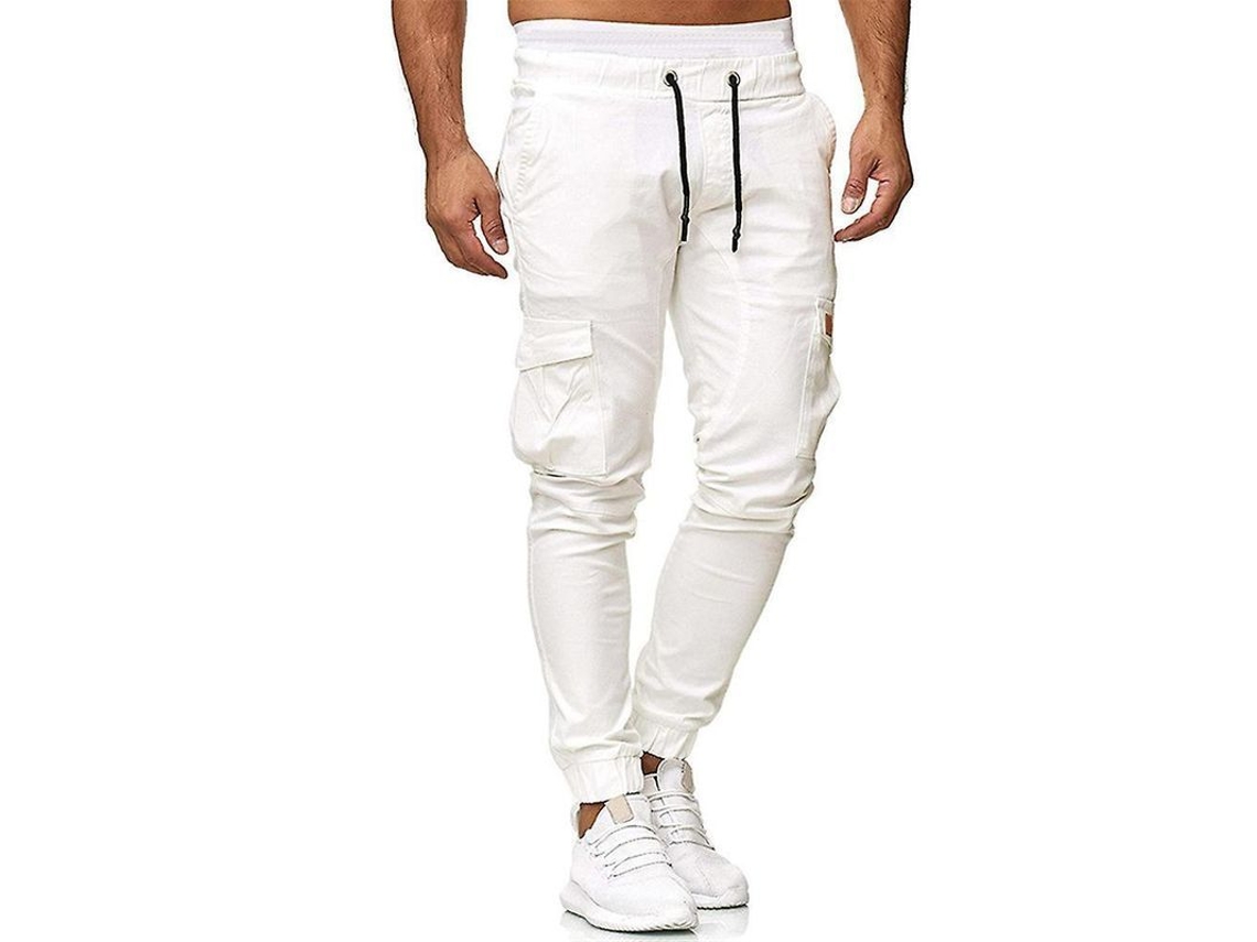 2026-pantalones Cargo Deportivos Para Hombres Con Cordón Slim Fit De Trabajo Casual Con Bolsillos Y Puños L Blanco