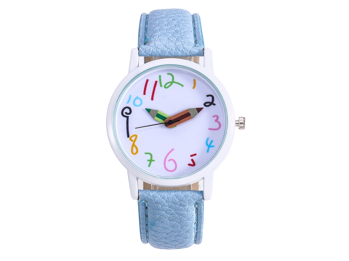 Reloj infantil Cuarzo con correa de PU y punta de lápiz azul claro