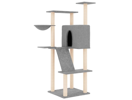 Rascador para gatos con postes de sisal gris claro 143 cm VIDAXL