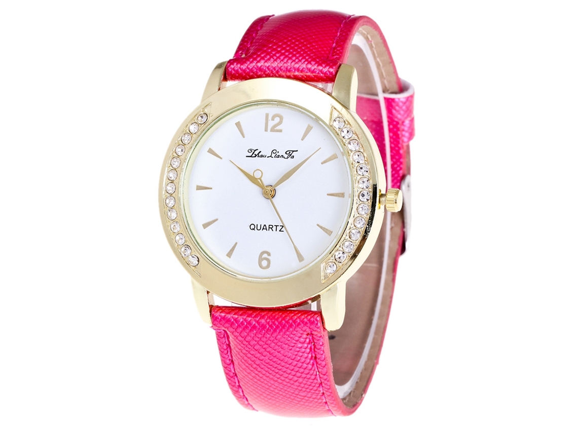 Reloj De Pulsera Casual De Cuarzo Para Mujer Zhoulianfa Con Diamantes De Imitación Rosas Y Rojos.