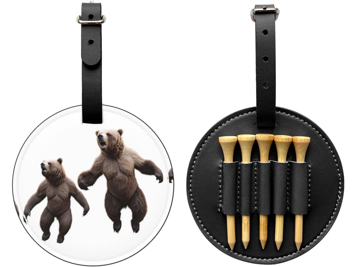 Bolsa para Tees de Golfe com estampa de Urso Pardo dançante, preta | S/MARCA