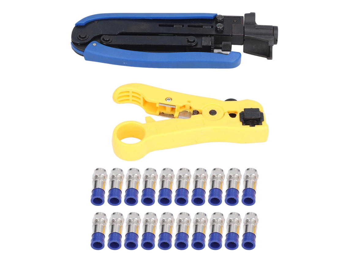 Conjunto De Ferramentas De Crimpar Com Alicate De Descasque E 20 Conectores F Para Rg59 Rg6