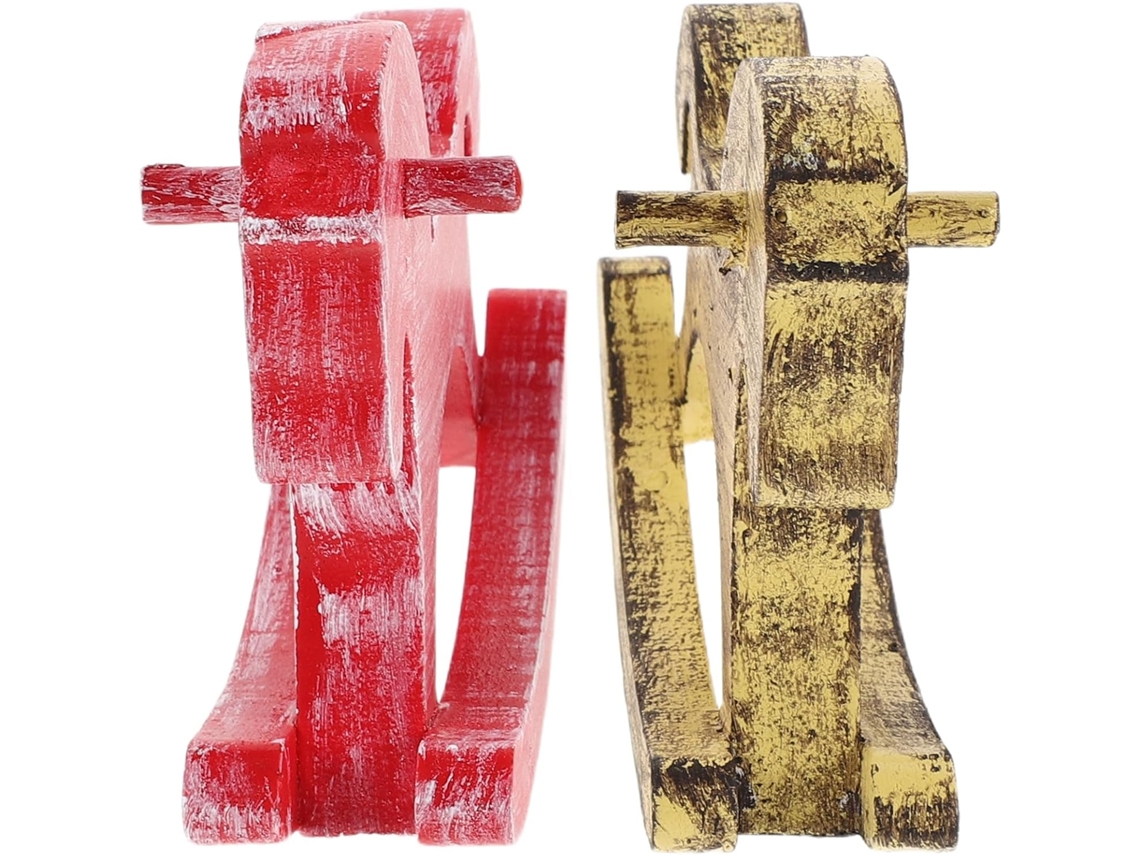 Conjunto 2 Estatuas Caballitos Mecedores Superficie Madera Sólida Pintada Decoración Artística Cumpleaños