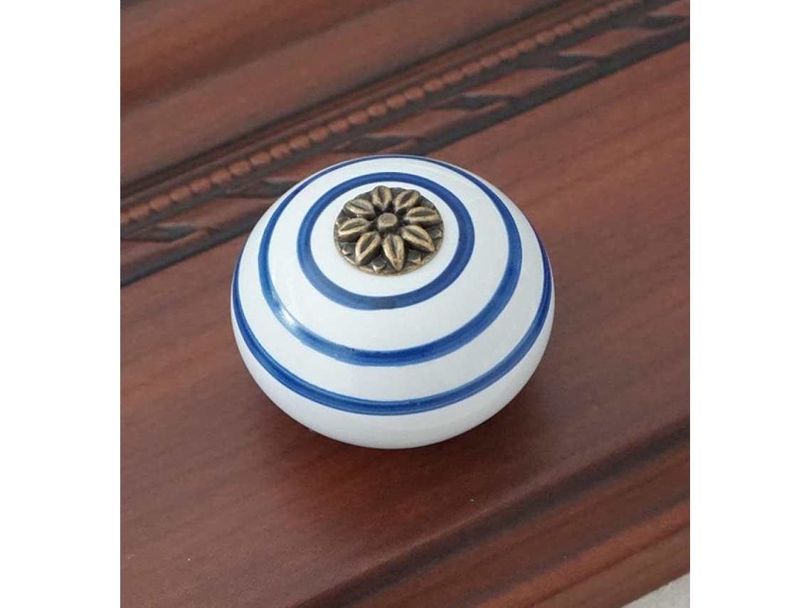 Tirador De Puerta/cómoda De Cerámica Youther Blanco Y Azul
