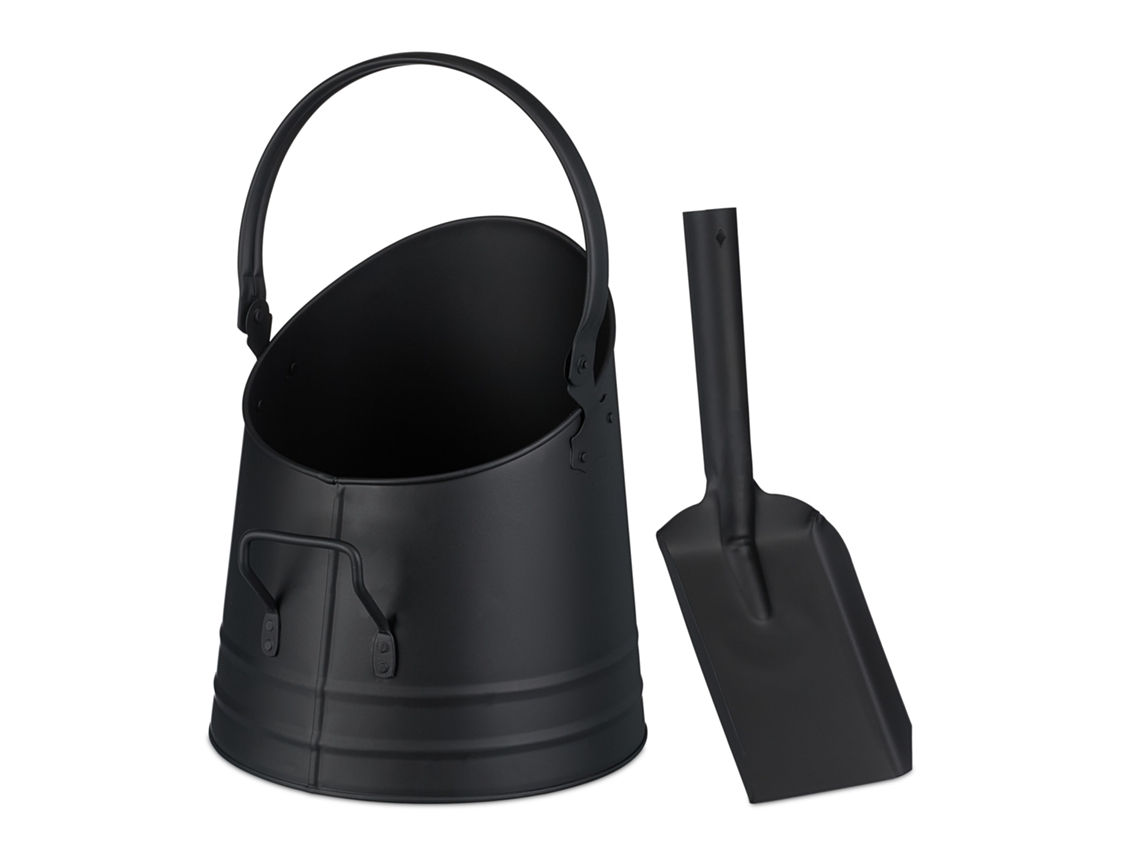Cubo para carbón Relaxdays, pala, mango y empuñadura, 6,5 L, para carbón, pellets, briquetas, cubo para cenizas, negro