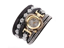 Reloj De Pulsera Retro De Cuarzo Para Mujer Con Diamantes De Imitación En Capas, Diseño De Corazón Negro, Duoya