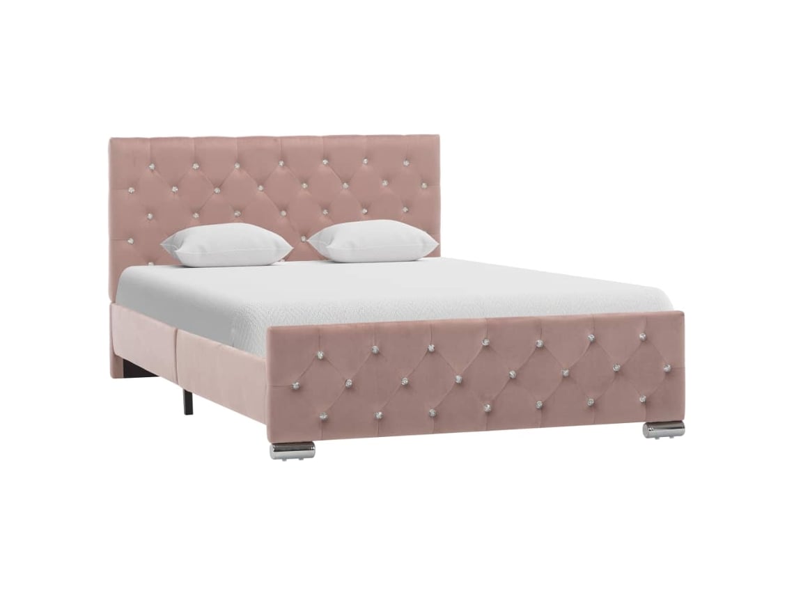 Estructura De Cama Sin Colchón Terciopelo Rosa 120x200 Cm