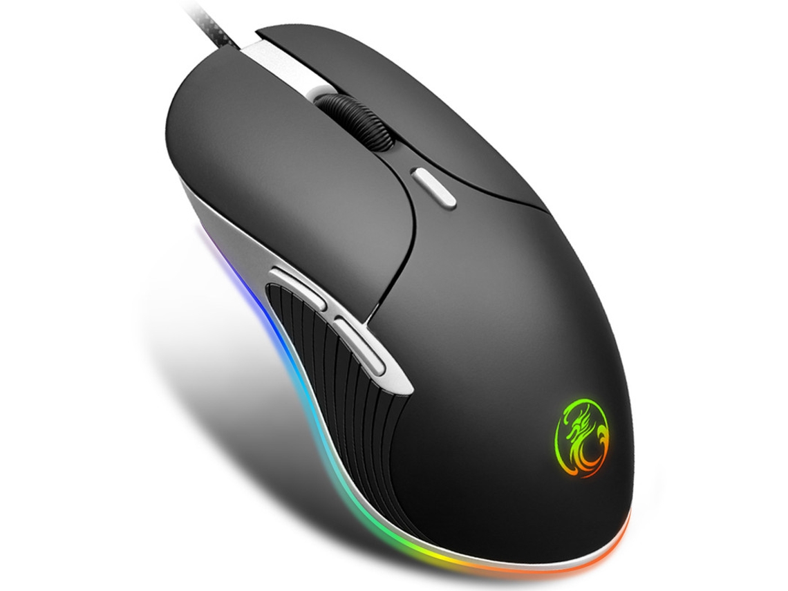 Ratón para juegos Yizhood con cable y luz LED luminosa, 6400 DPI, para PC y portátil, color negro
