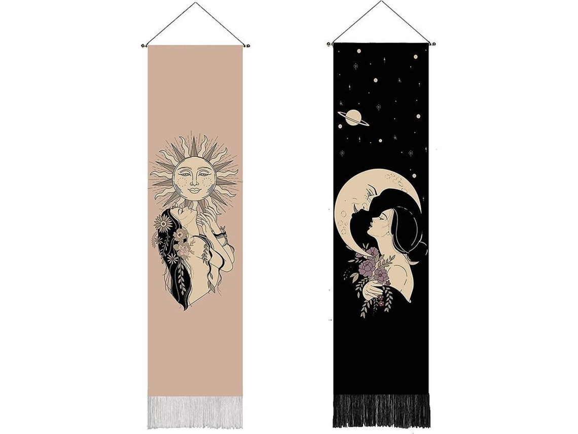 2 Lujosas Alfombras Bohemias Con Diseño Psicodélico De Sol Y Luna Para Un Dormitorio Estético.